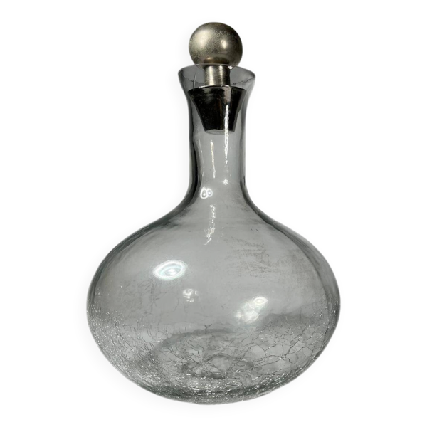 carafe vintage en verre craquelé avec bouchon métal