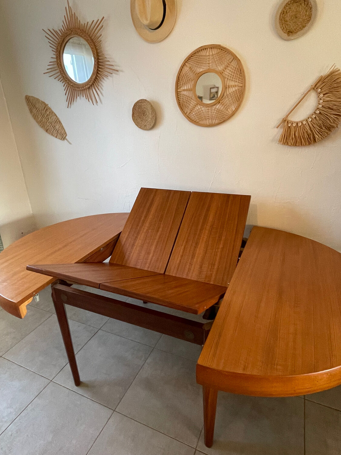 Table en teck vintage NF 2 rallonges