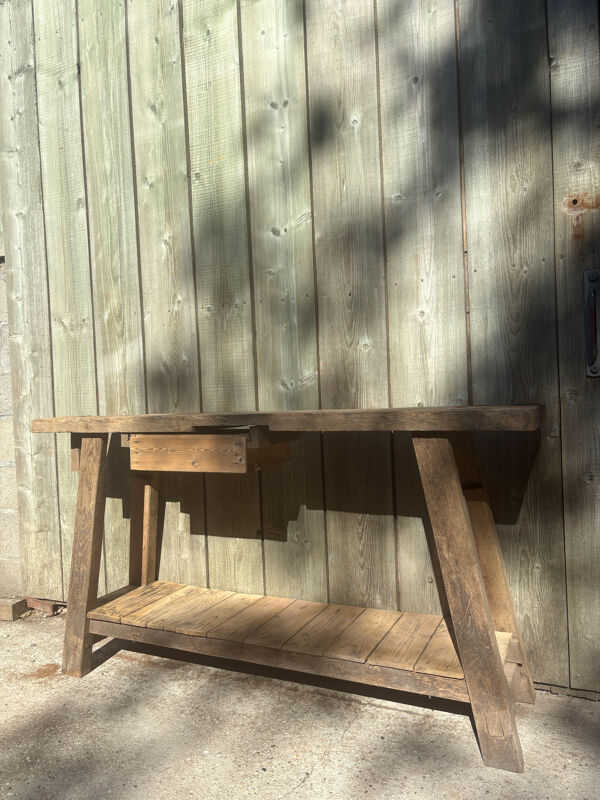 Établi ancien en bois massif - meuble de metier/ établi d’atelier