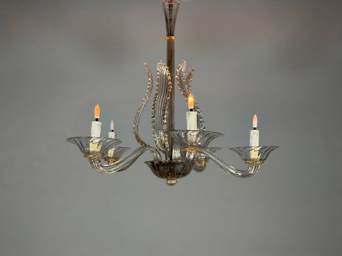 Venetian chandelier made of Murano glass, 5 light arms, circa 1920