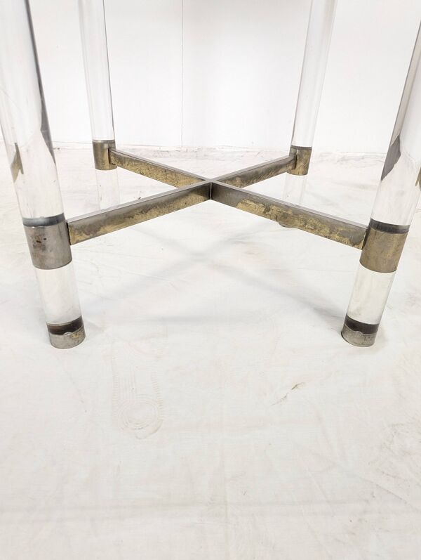 Table en laiton et verre acrylique par Sandro Petti pour Metalarte, 1970