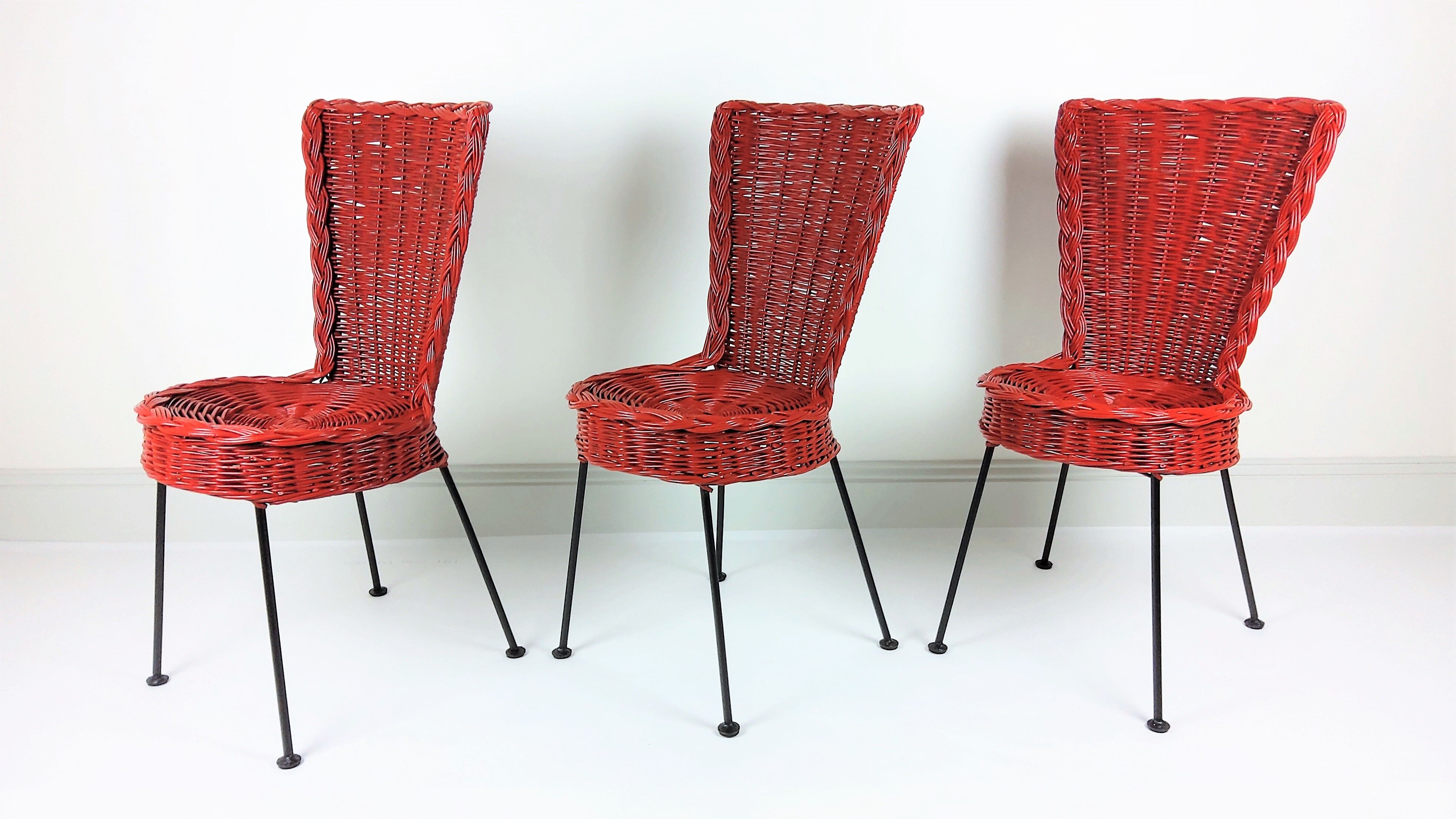 3 rattan and metal chairs 1950