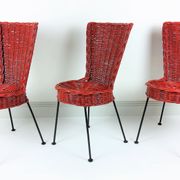 3 chaises en rotin et métal 1950
