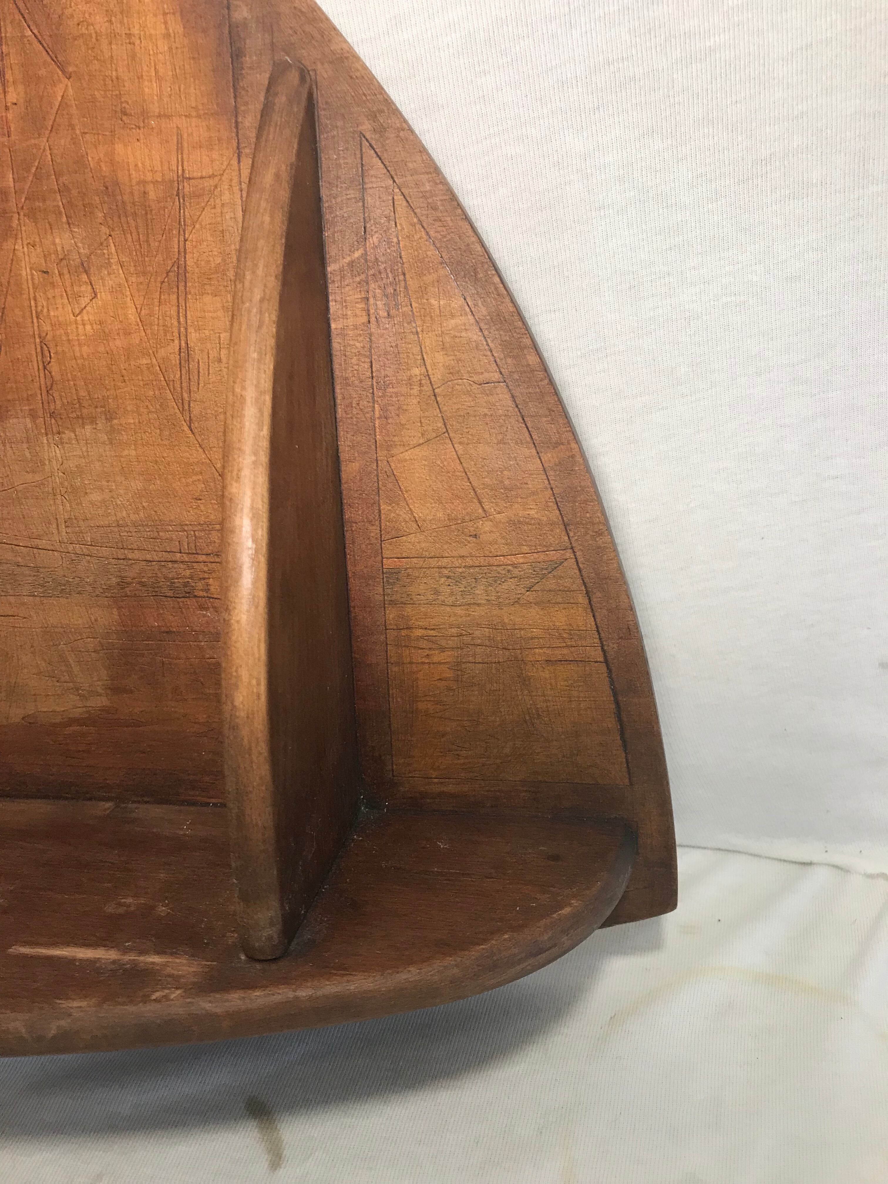 Wall shelf wooden seaside scene engraved