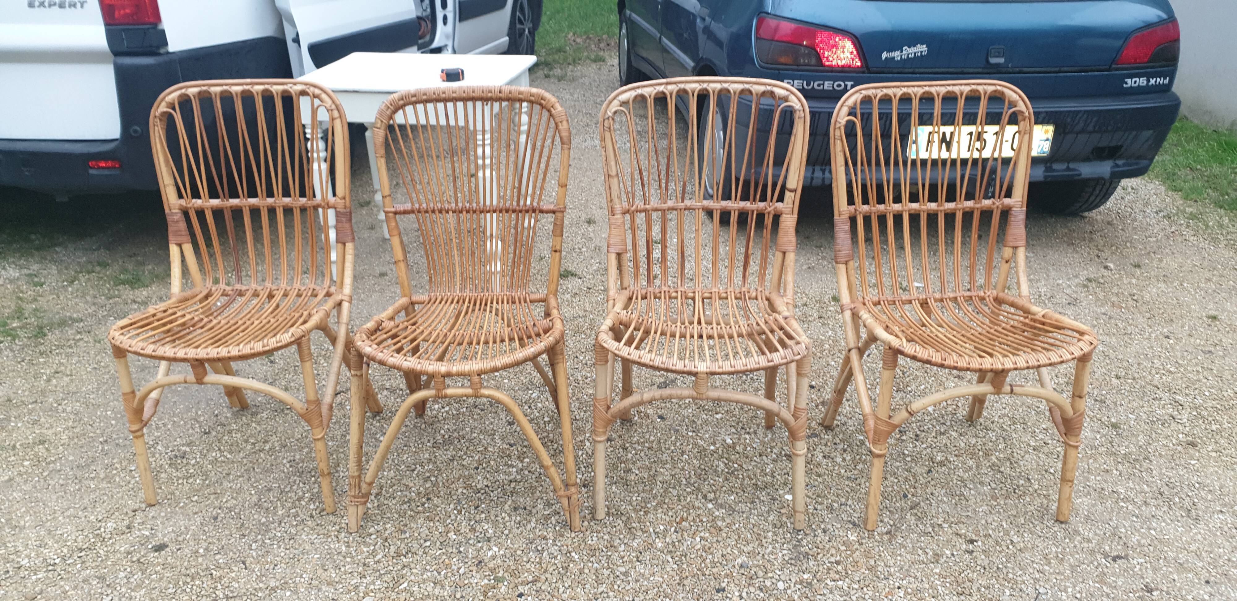 4 sixties/seventies bamboo chairs