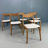 Alfred Christensen Danish oak "Boomerang" chairs set of 6 boucle fabric