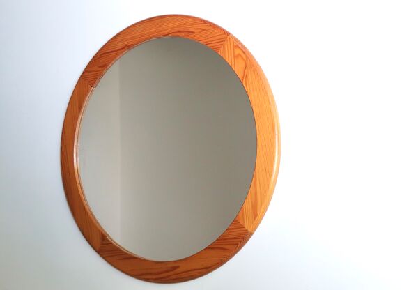 Miroir rond en pin, années 70