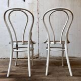 Pair of 2 bistro chairs in white bentwood and canework Jacob Josef Kohn