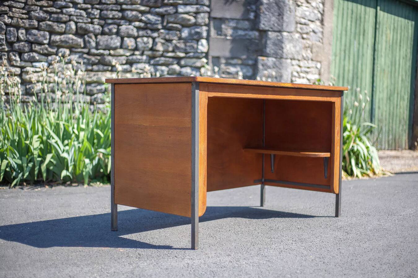 Wood and metal desk with Formica top, 50