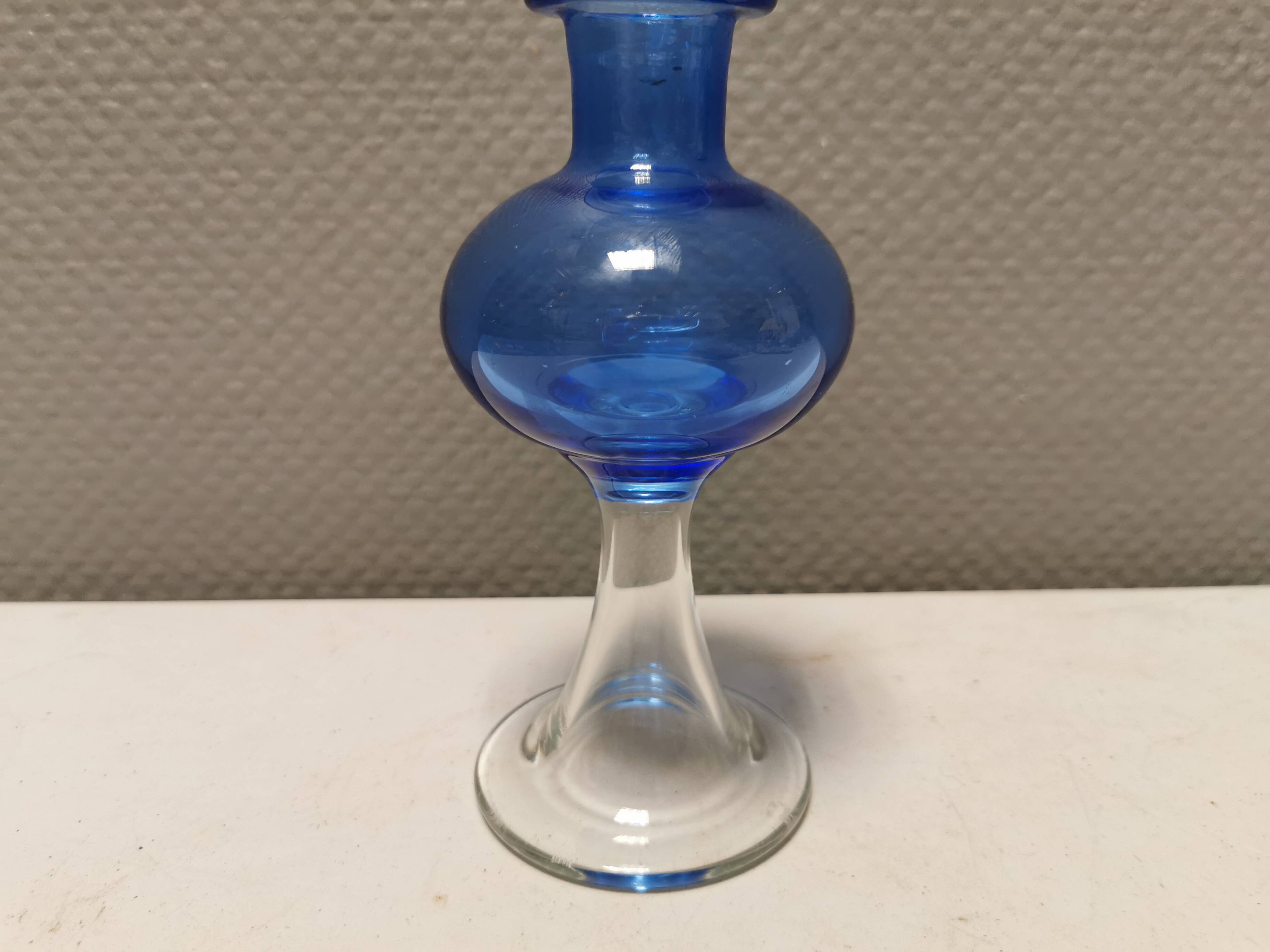 Vase with trumpet-shaped foot, in translucent and blue glass, model Lagune, 1974.