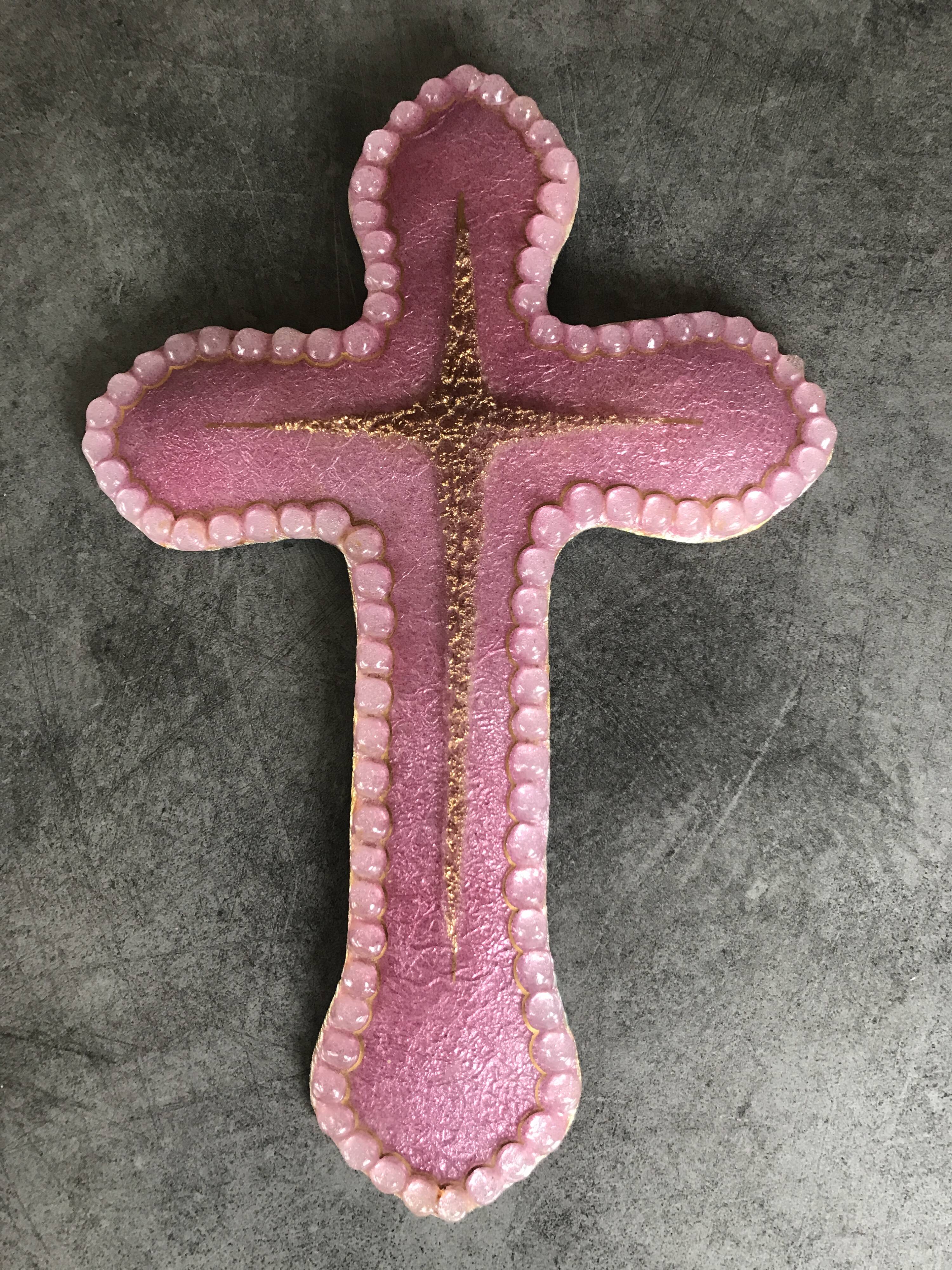 Religious wall cross in artistic enamel on silver signed P.BONNET, Limoges