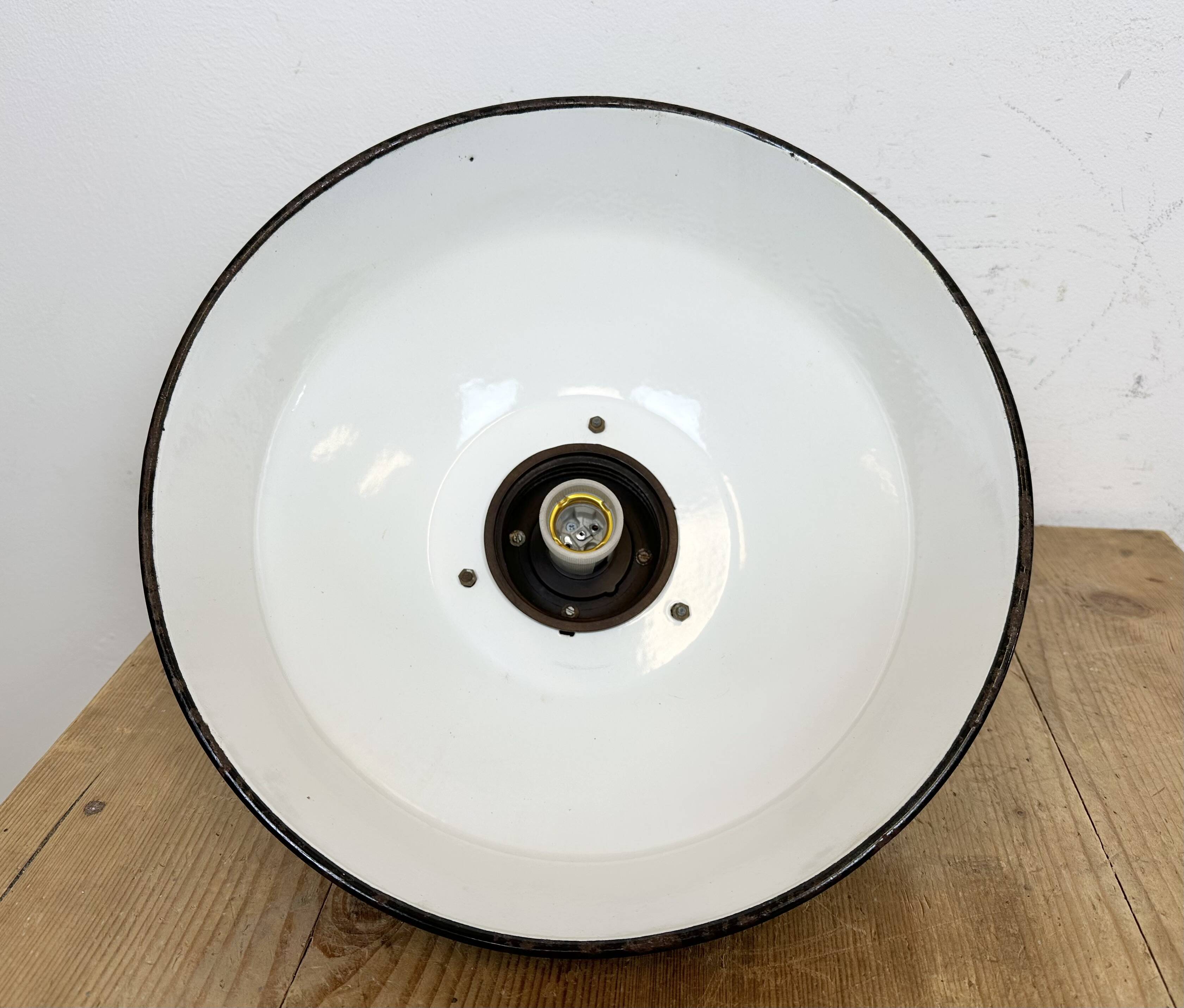 Industrial black enamel factory pendant lamp, 1950s