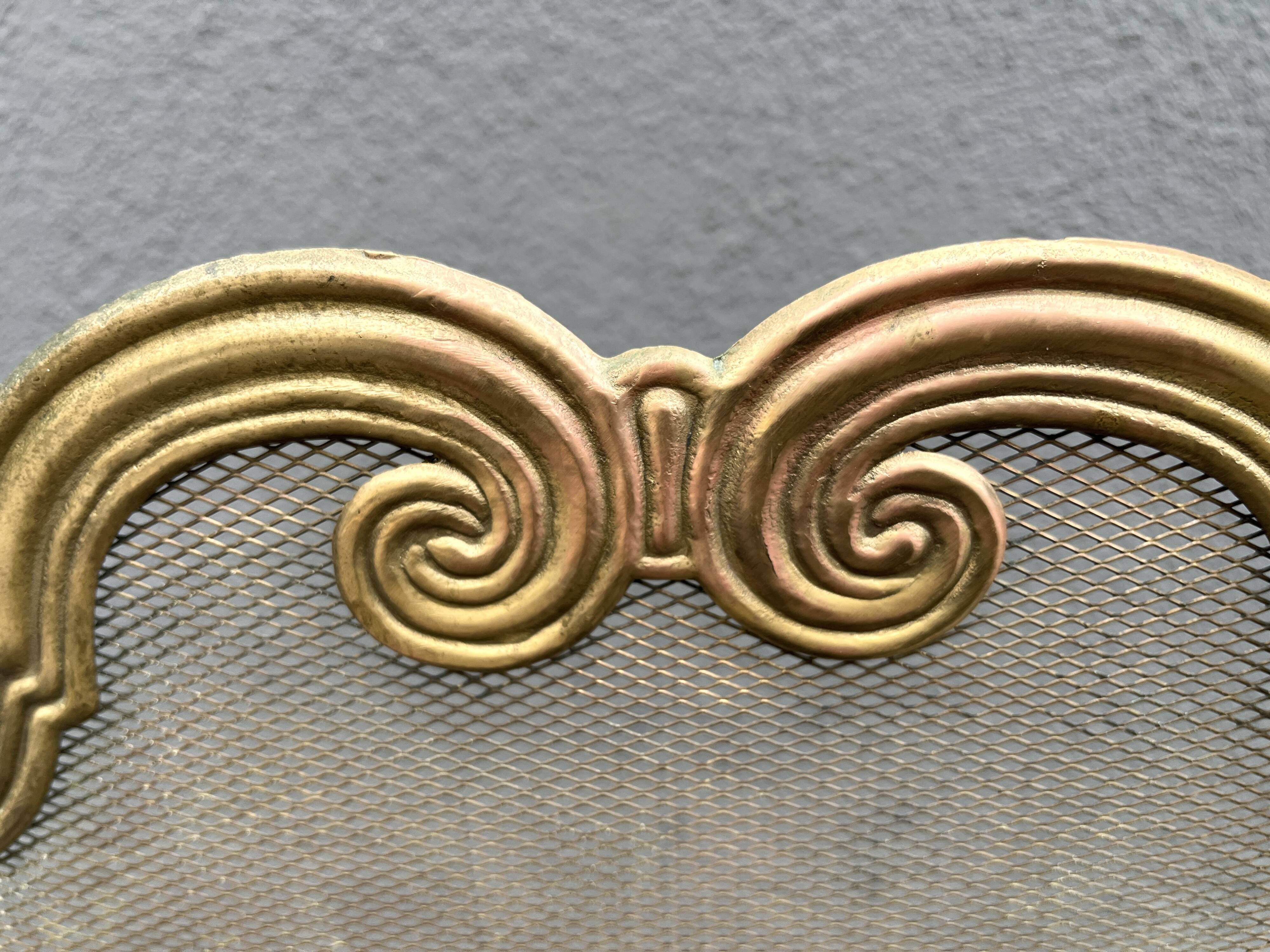Antique brass fireplace screen from the 1920s, 4-panel fireplace screen
