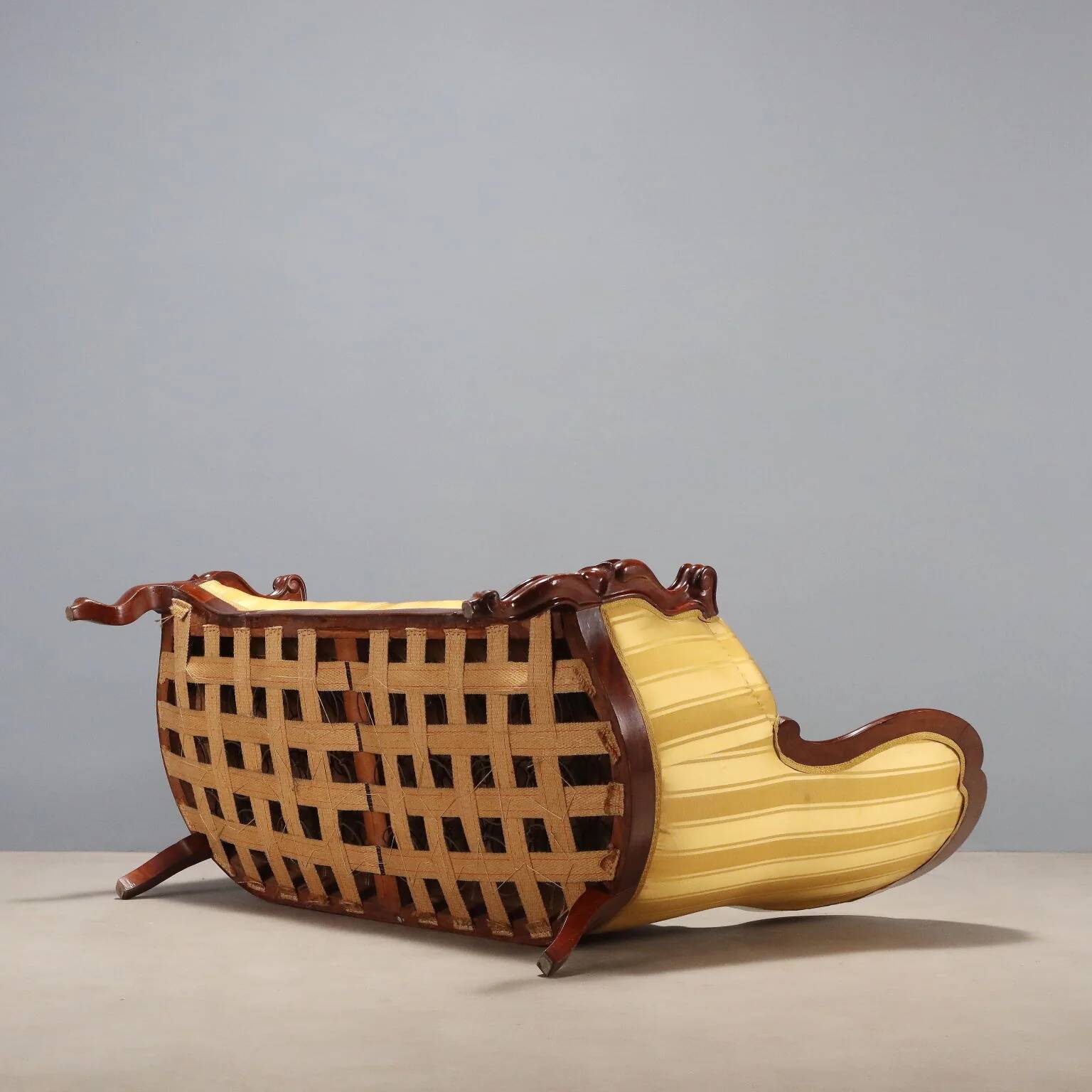 Antique mahogany canapé with fabric, Italy, mid-19th century.