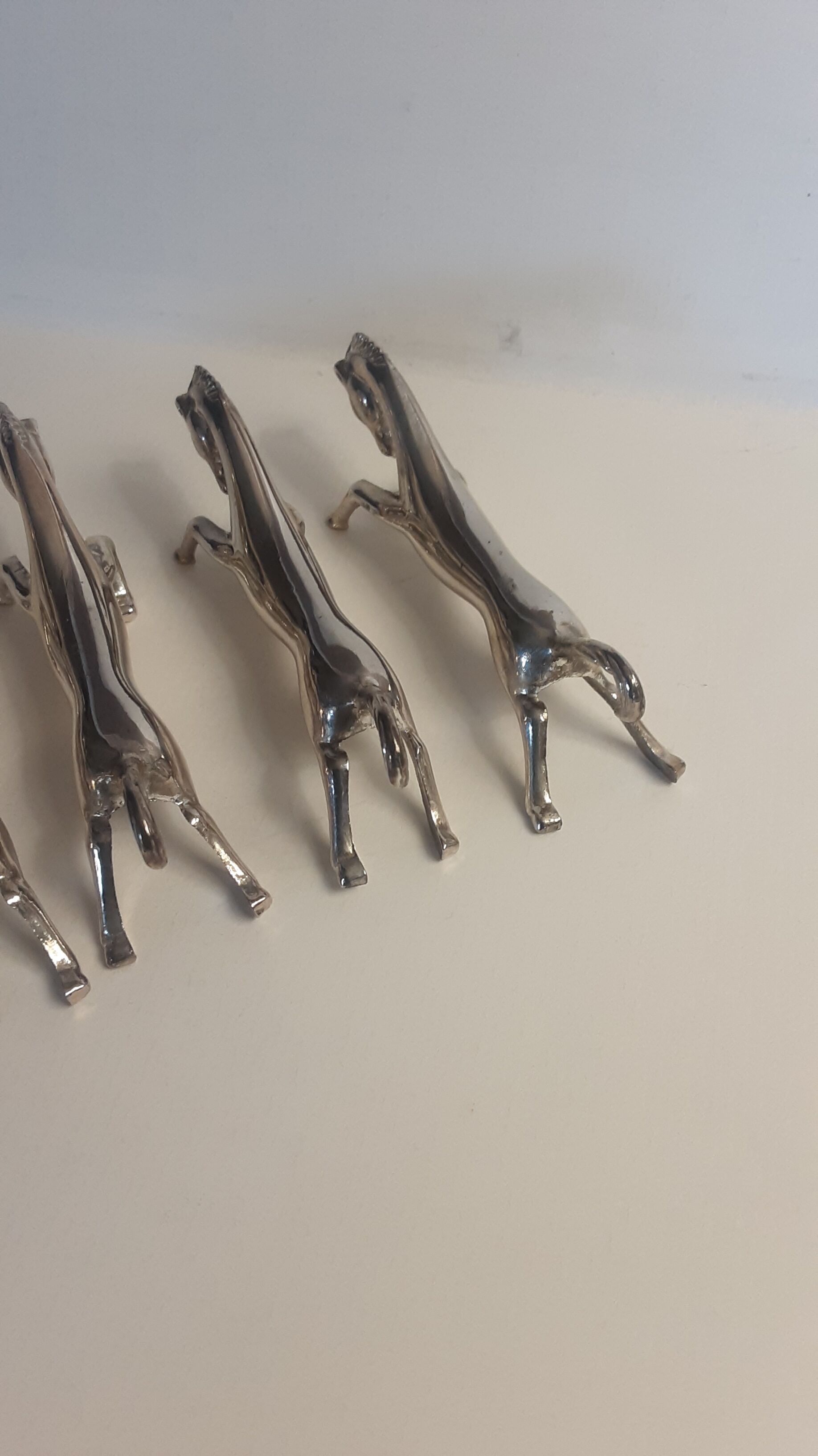 Set de 6 portes couteaux chevaux en chrome argenté- vintage