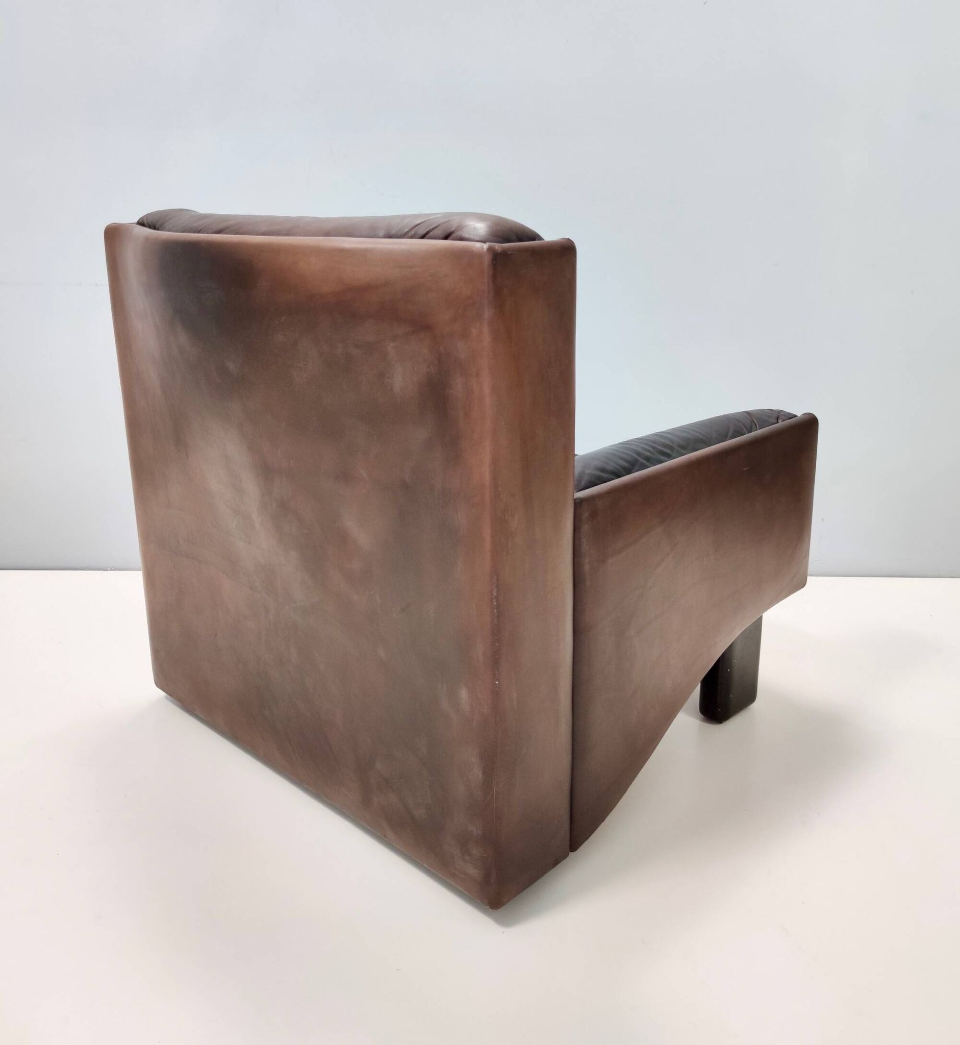 Comfortable Postmodern Brown Leather Armchair, Italy