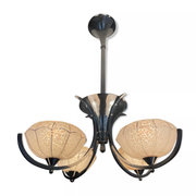 Vintage art deco chandelier, chrome and pink glass, vintage 1930