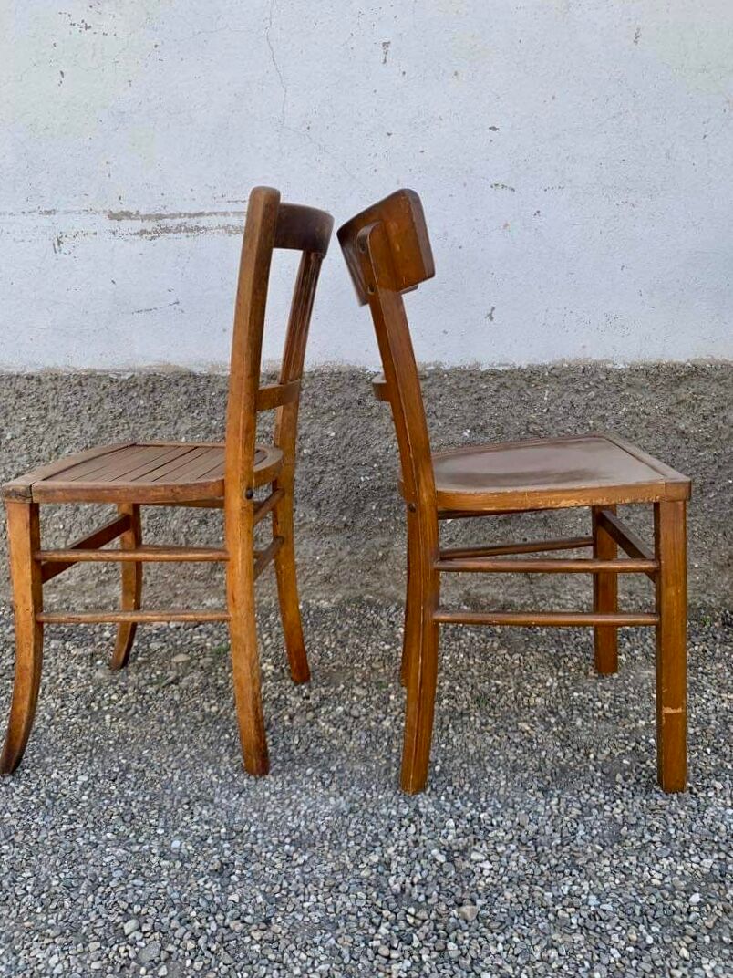 Set of 13 old art deco bistro chairs from the 1930s in light wood