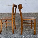 Lot de 16 anciennes chaises bistrot art deco des annees 1930 en bois clair