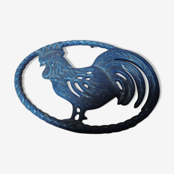 Blue cast-glass flat underside rooster pattern