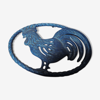 Dessous de plat en fonte bleu motif de coq