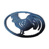 Blue cast-glass flat underside rooster pattern