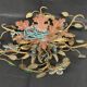 Vintage 70's ceiling light / wall lamp, gold metal leaves and glass flowers