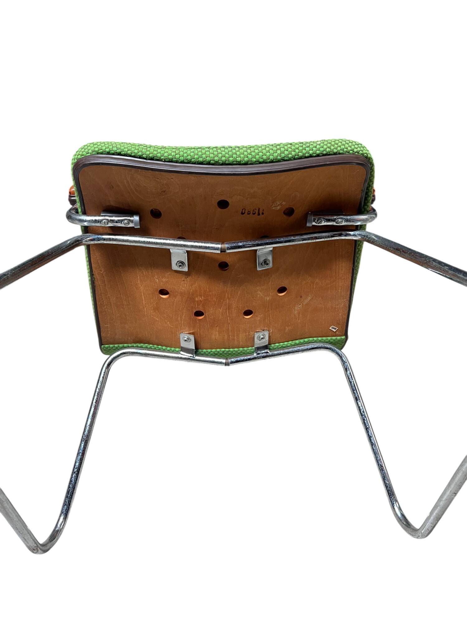 Metal and green fabric armchair