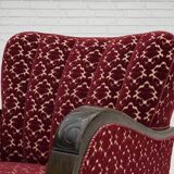 1960s, Danish armchair, cherry-red furniture velour, oak wood.