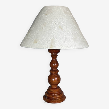 Large wooden buffet table lamp with handmade paper lampshade