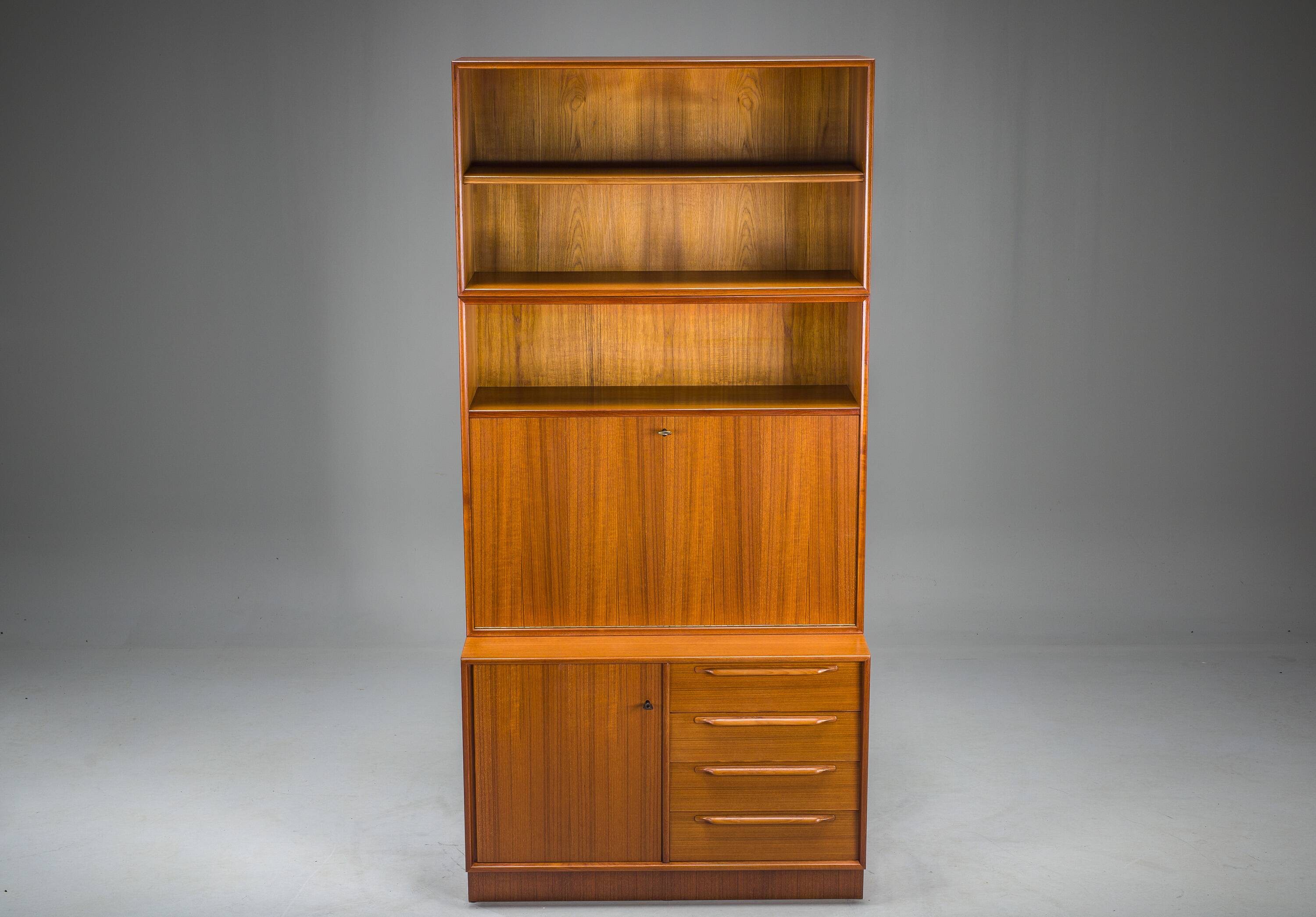 Large Vintage Bookcase with Bar in Teak by Heinrich Riestenpatt, 1960s