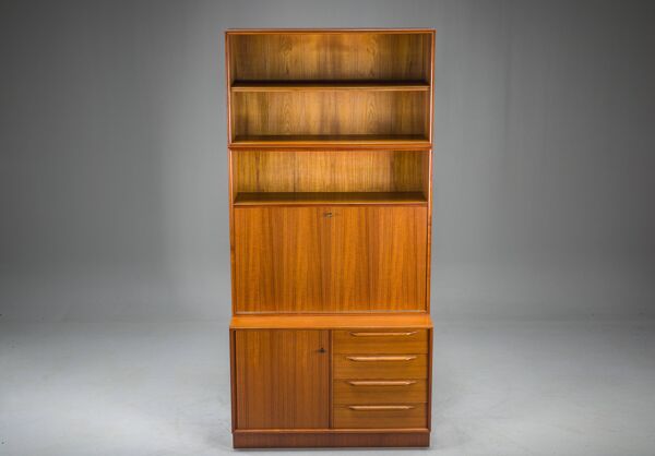 Grande bibliothèque vintage avec bar en teck par Heinrich Riestenpatt, années 1960