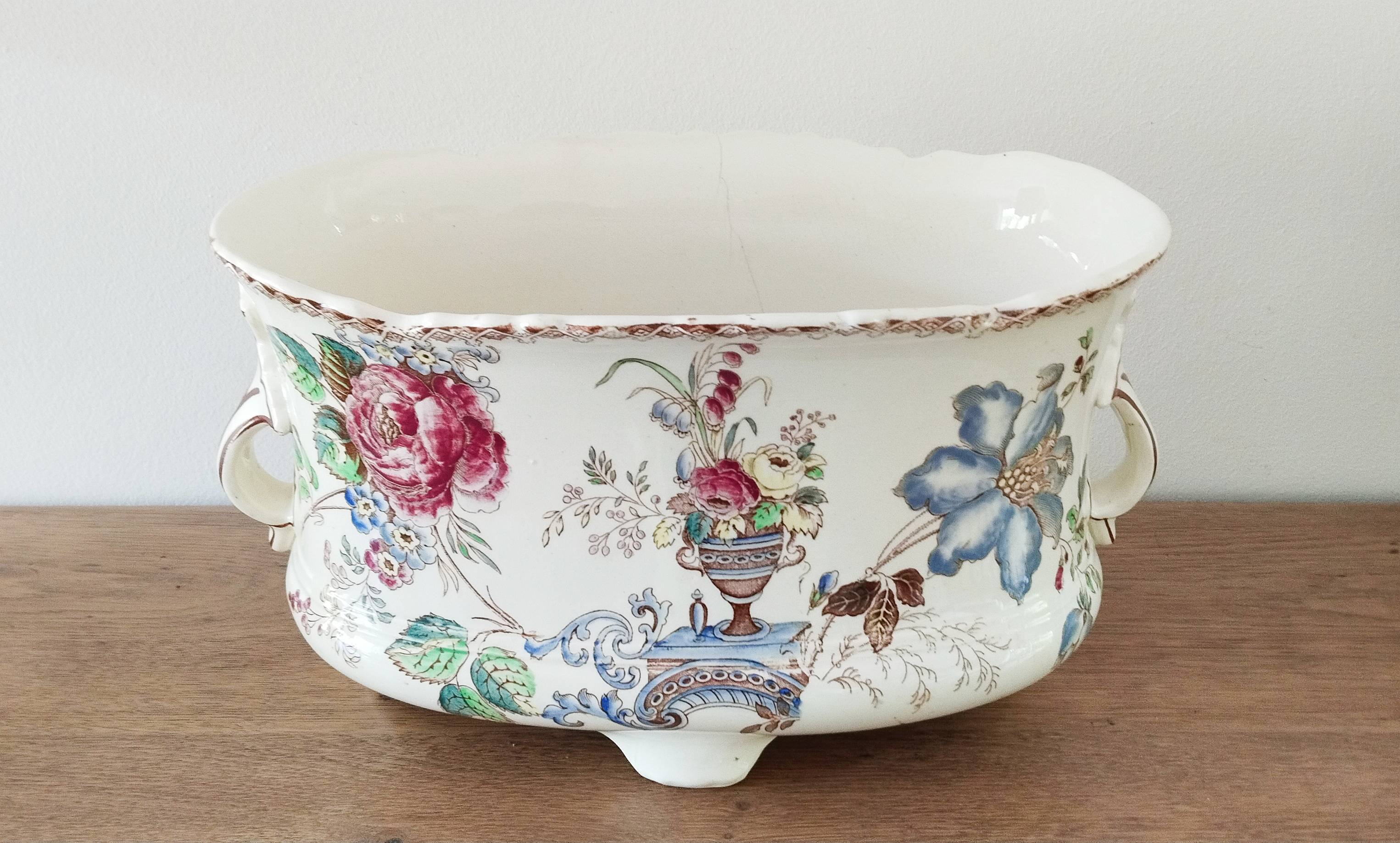 Flowerpot, bowl, earthenware centerpiece, ceramic, Sarreguemines