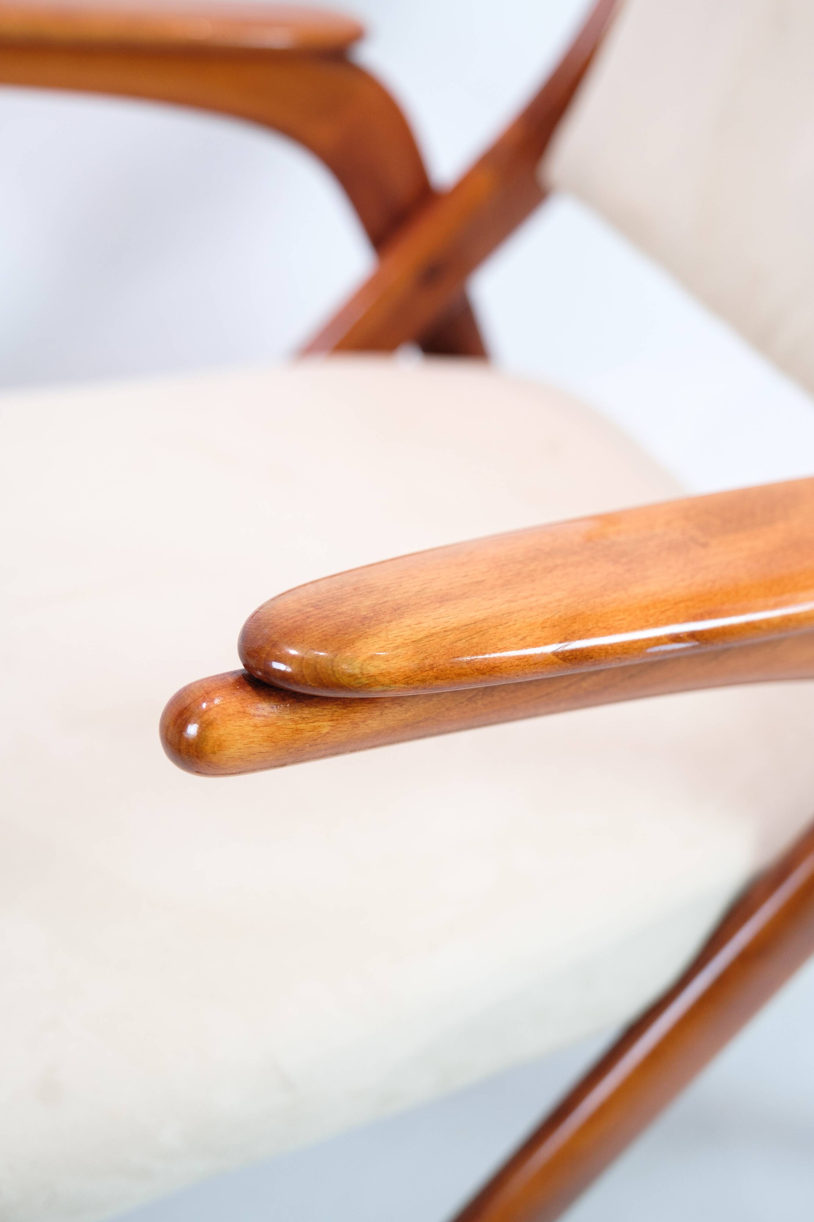 Armchair Made In Polished Dark Wood & Light Fabric By Arne Hovmand-Olsen From 1960s