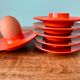 Rosti Mepal set of 6 orange egg cups, space age from Scandinavian design for apartment decoration