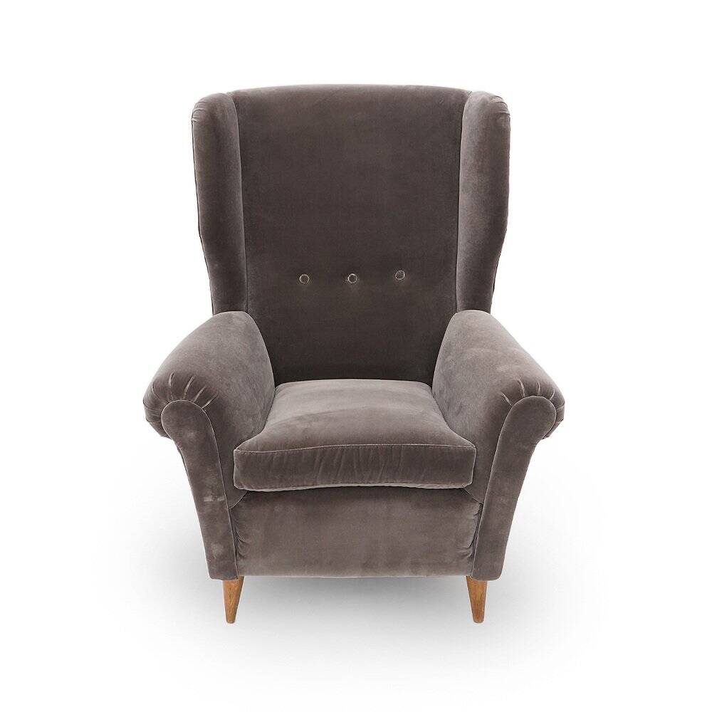 Set of grey velvet armchairs, 1950s.