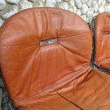 Series of 4 chairs Sabrina design Gastone Rinaldi for Rima, tawny leather, 1970