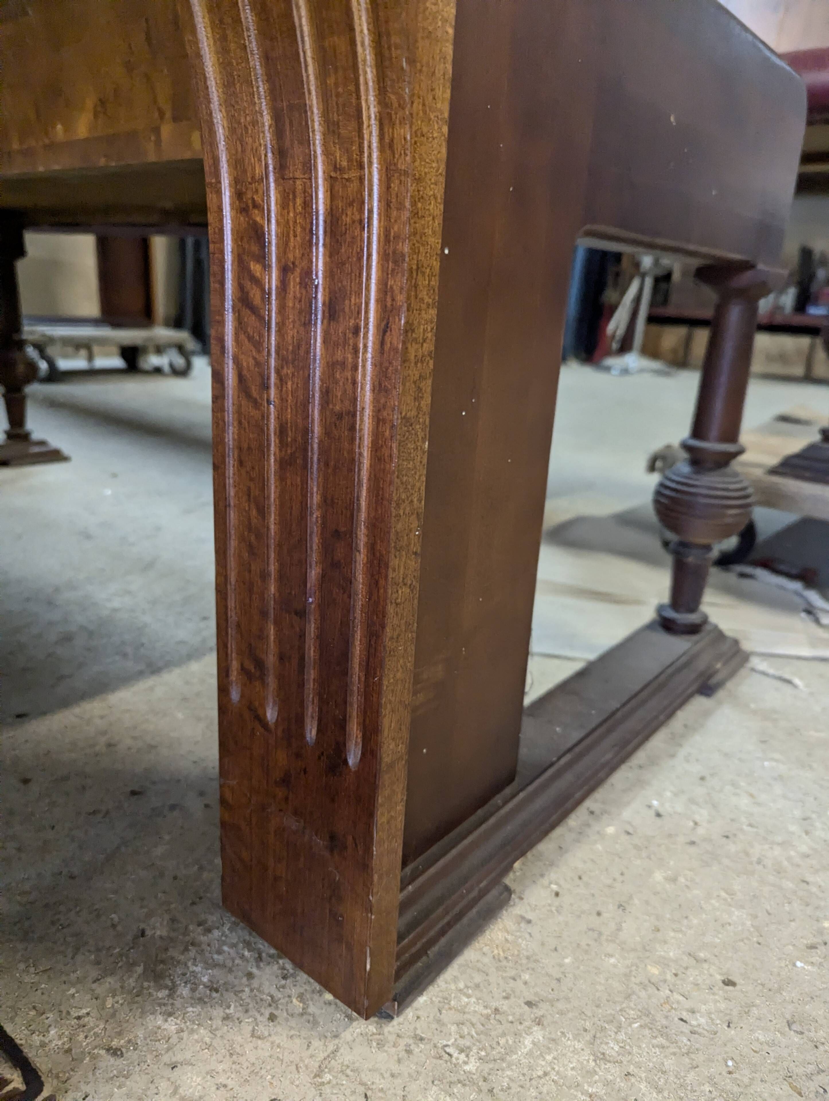 Art Deco brasserie bench in oak and bordeaux leatherette seat 220 cm