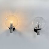 Pair of vintage XL wall lights, chrome metal and bubble glass, France, 1970.