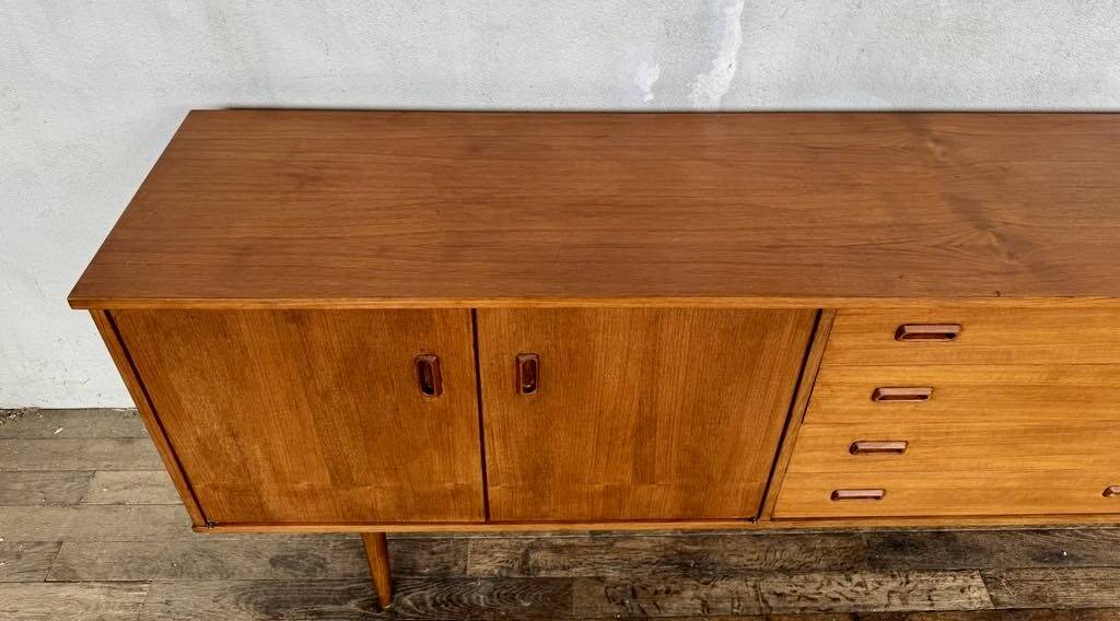 Teak sideboard 220 cm 3 doors 4 drawers 1960