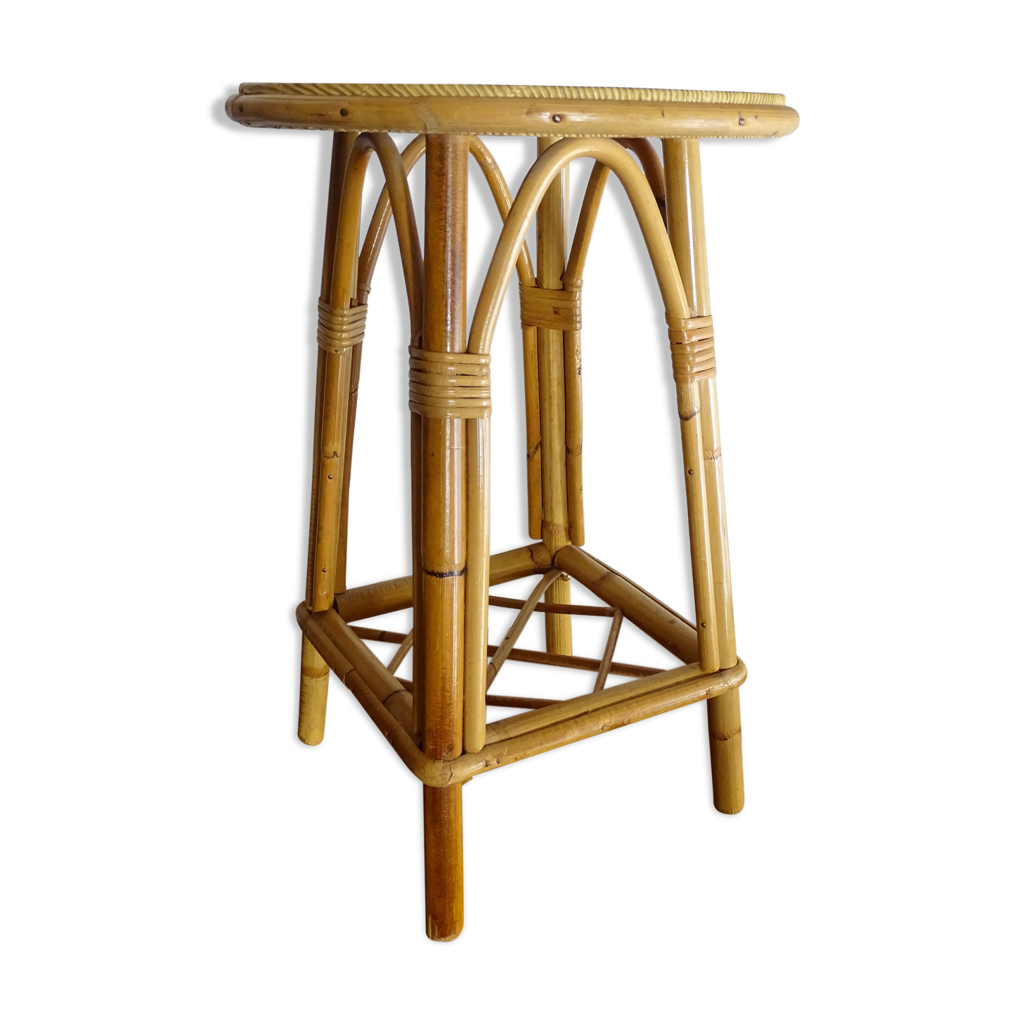 Vintage rattan stool 60's 70's