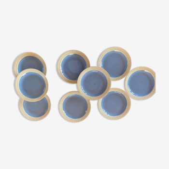 Lot de 9 assiettes à dessert bleu villeroy et boch modèle lido année 50