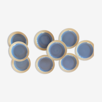 Set of 9 blue dessert plates Villeroy and Boch Model Lido Year 50