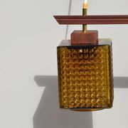 Vintage scandinavian smoked glass and teak dual pendant light by Orrefors, 1960s