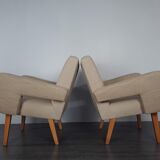 Pair of Jitona armchairs reupholstered Beige Fabric, Czech 1960s
