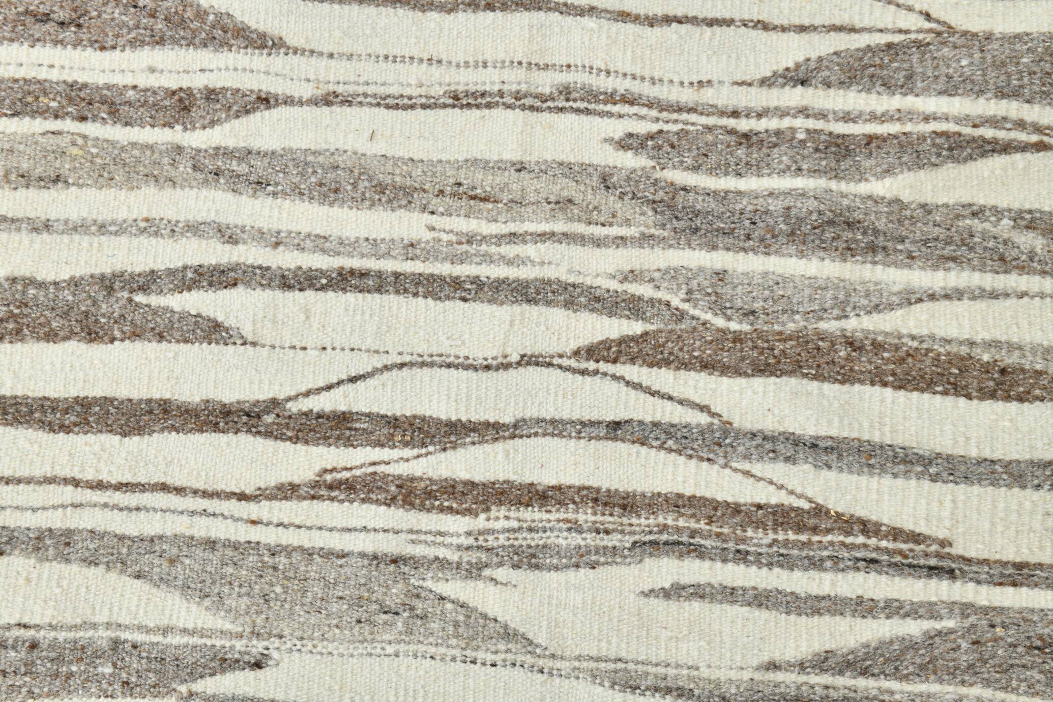 3x12 Brown & Beige Striped Vintage Kilim Runner Rug, 94x358Cm