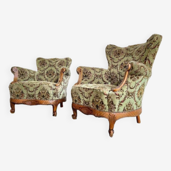 Set of 2 single seaters / armchairs / vintage baroque club seats