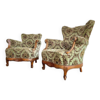 Ensemble de 2 monoplaces / fauteuils / sièges club baroques vintage