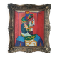Portrait cubiste vintage d'une femme au chapeau, huile sur toile, rue Picasso
