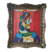 Portrait cubiste vintage d'une femme au chapeau, huile sur toile, rue Picasso